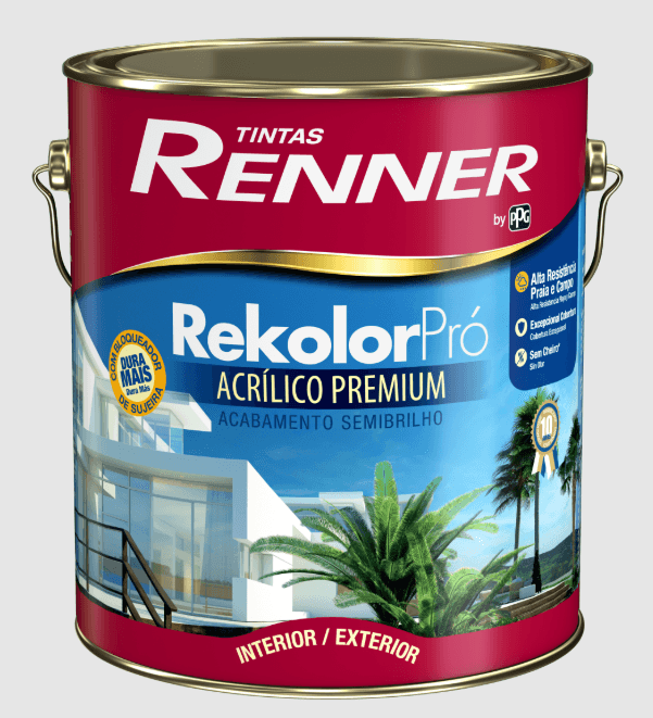 Tinta Renner Acríico Semi Brilho Rekolor Pró 3,6 Litros Branco